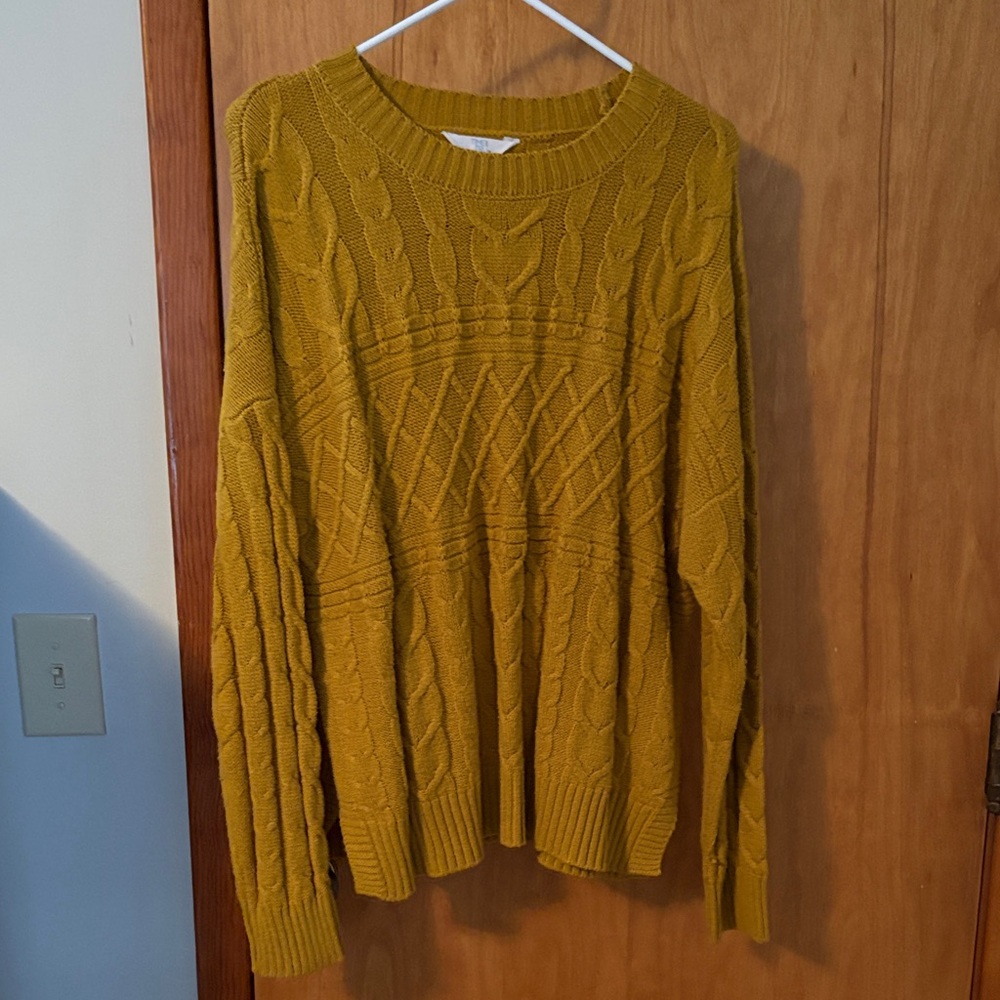Time and Tru Womens Yellow Cable Knit Sweater